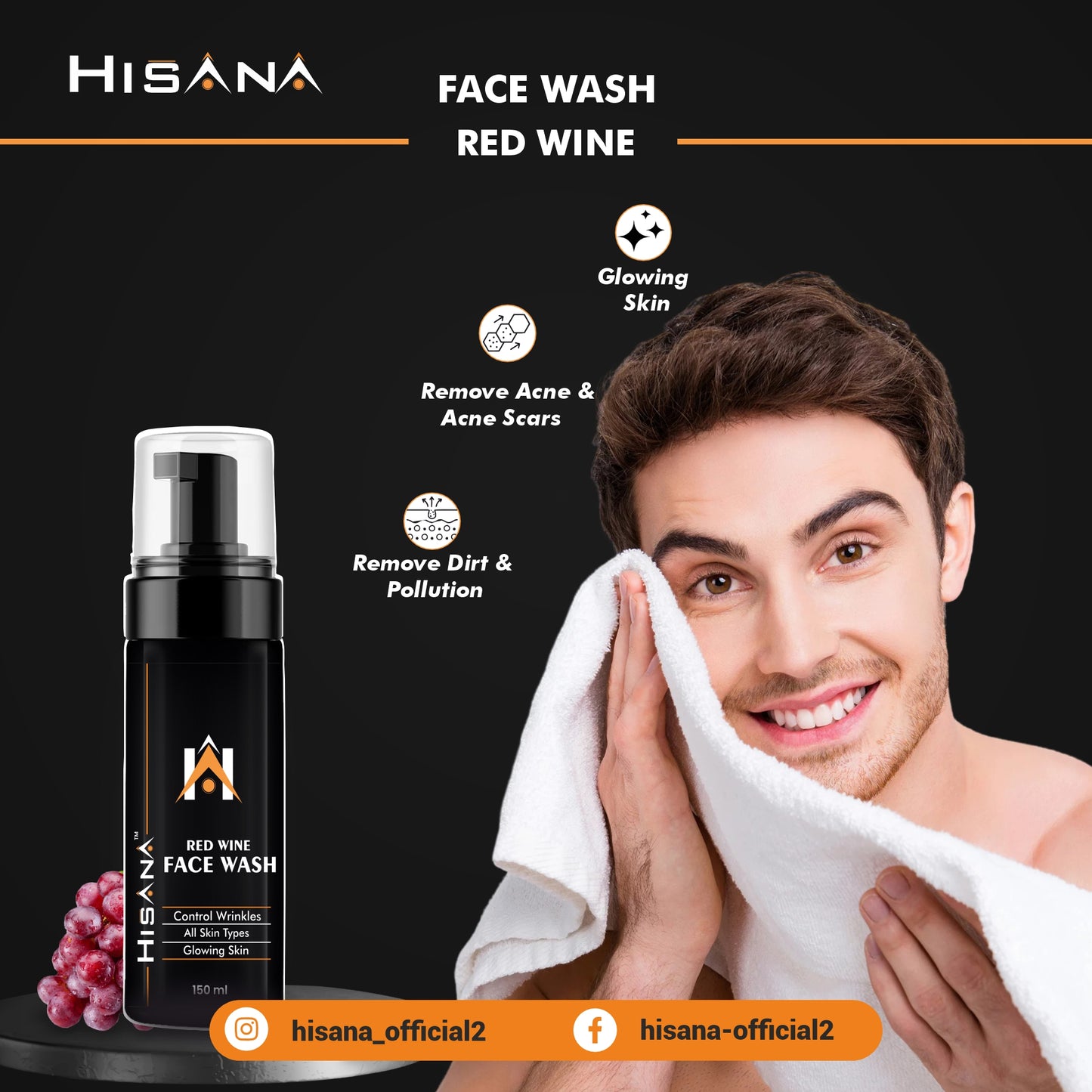 HISANA RED WINE FACE WASH-FOAM-BASED